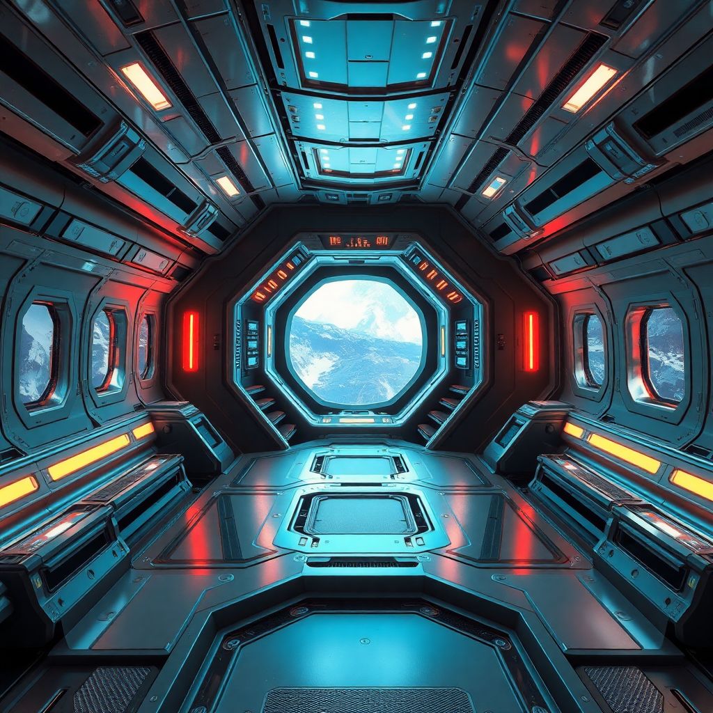 Futuristic spaceship interior, sci-fi concept art